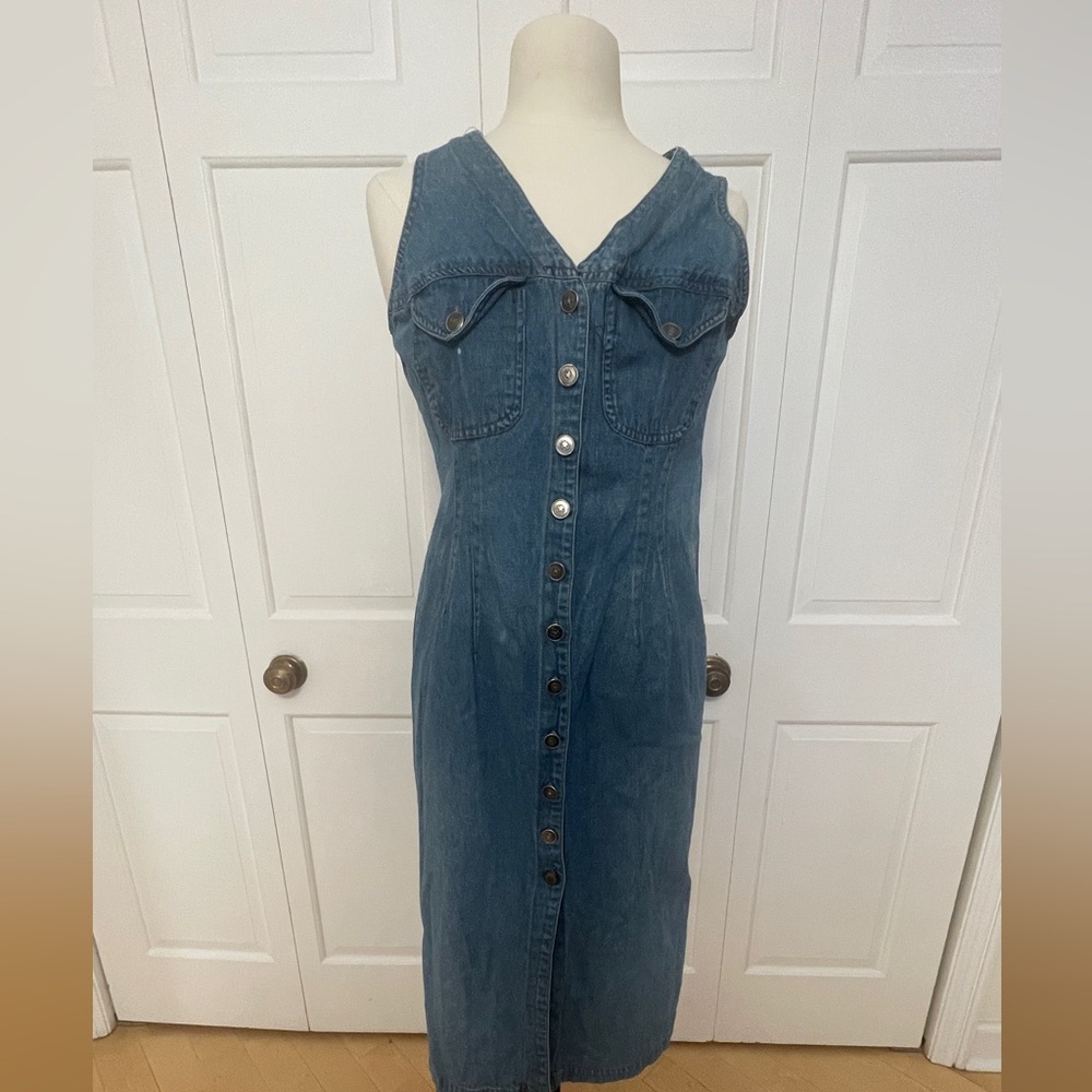 Vintage Jean Denim Halmode Petites Button Front Dress 100% Cotton